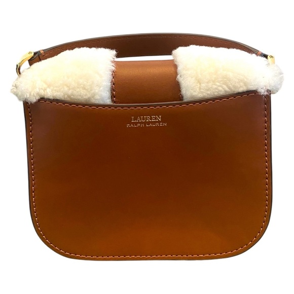 Lauren Ralph Lauren Shearling Small Addie Crossbody Handbag Cognac Sherpa - Picture 2 of 7